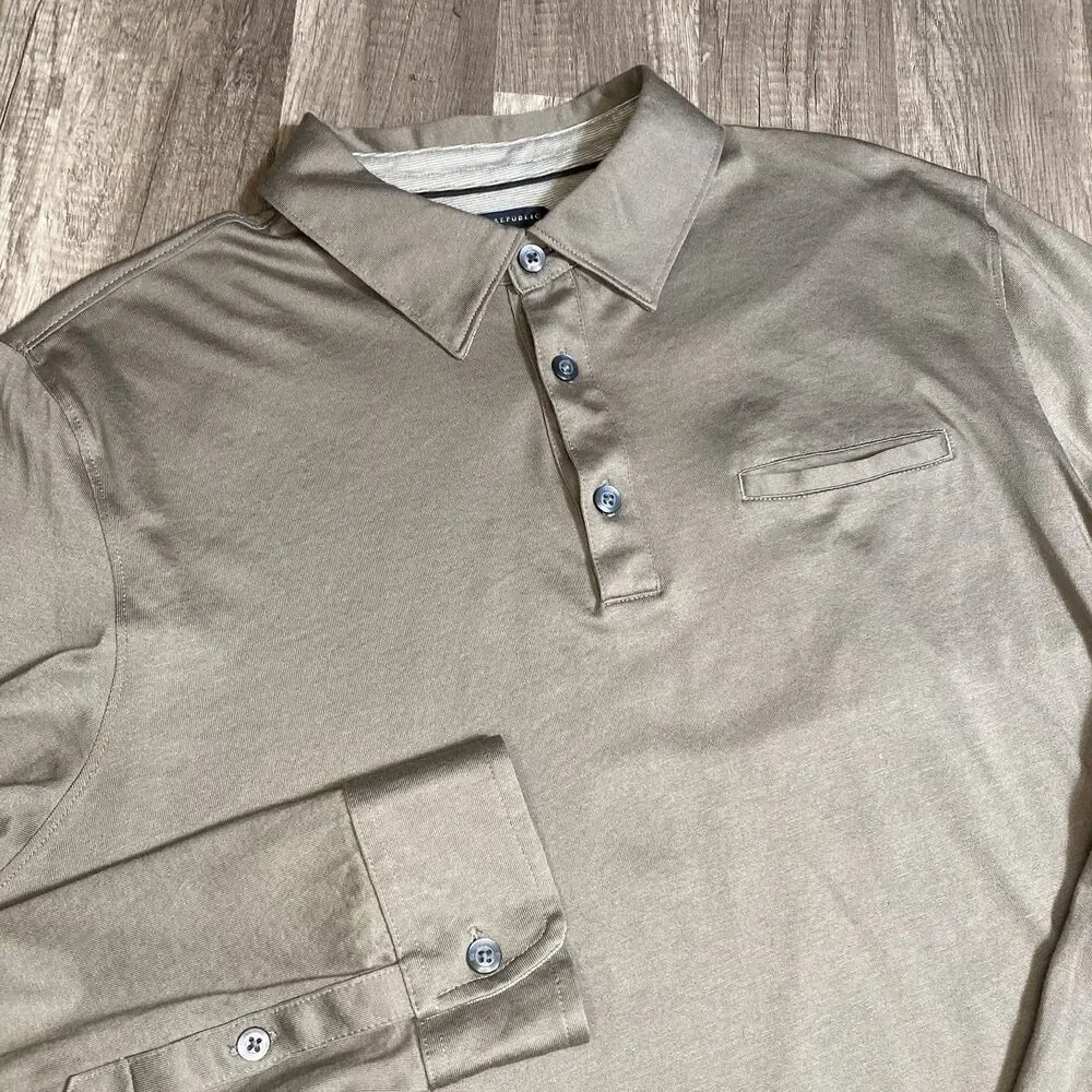 Banana Republic Long Sleeve Polo Shirt Mens Brown Cotton Stretch Flip Cuff XL